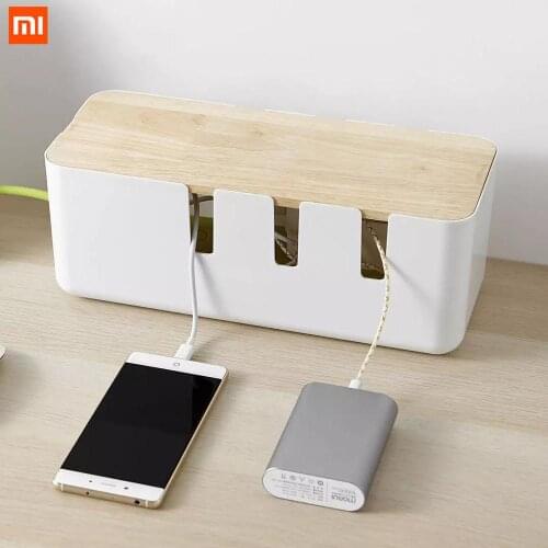 Xiaomi Bcase Cable Storage Box Desktop Power Strip Wire Network Line Charger Socket With Wooden Cover Power Strip Storage Box