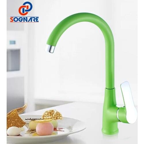 SOGNARE Water Saver Kitchen Faucet Green Kitchen Mixer Water Tap Single Handle Swivel 360 Degree Kitchen Taps Hot and Cold Crane