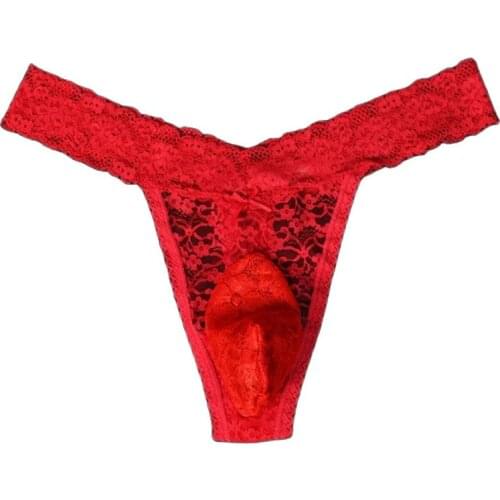 Men U Convex Lace G-string Soft Panties Thin Breathable Thong Transparent Underwear Stretch COCK Ring T-back Gay Erotic Lingerie