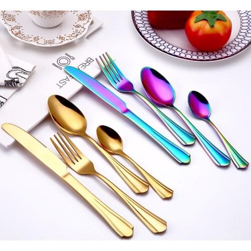 Spklifey Gold Spoon Dinnerware Fork Spoon Cutlery Set Stainless Steel Fork Spoon Kitchen Rainbow Cutlery Tableware Set