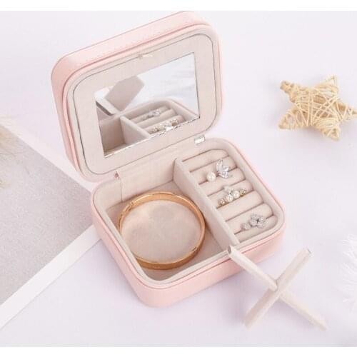 New Portable And Simple Jewelry Box With Makeup Mirror Multi-function Necklaces Earrings Ring Jewellery Storage Box
