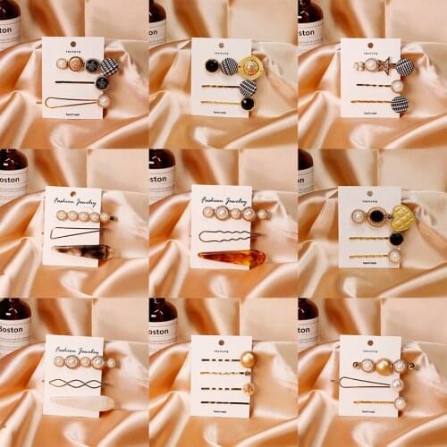 New 4PCS/Set Cute Pearl Geometric Alloy Hairpins Women Girls Sweet Barrette Hair Clip Headwear Headband Fashion Hair Accessories