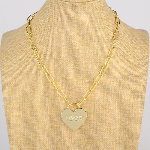 New Womens Love heart CZ Pendents Gold Plated rectangular chain necklace