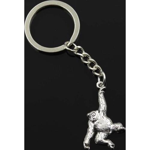 New Fashion Men 30mm Keychain DIY Metal Holder Chain Vintage Monkey 32x27mm Silver Color Pendant Gift