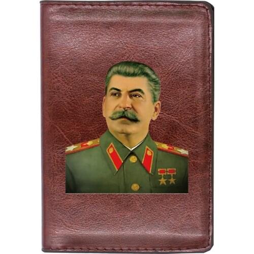 Vintage Soviet Hero Stalin Printing Travel Passport Cover ID Credit Card Holder Case