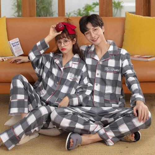 Couple Pajamas Set Autumn Winter Cotton Women Pyjamas Plus Size Men Sleepwear Long Sleeve Sweet Cardigan Lovers Plaid Pijama