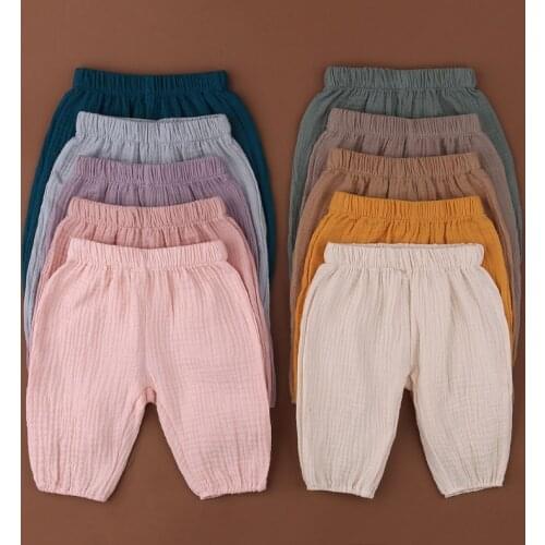 Baby Wrinkle Cotton Bloomers Solid Color Casual Eelastic Harem Long Pants Soft Loose Trousers for Toddler Kids