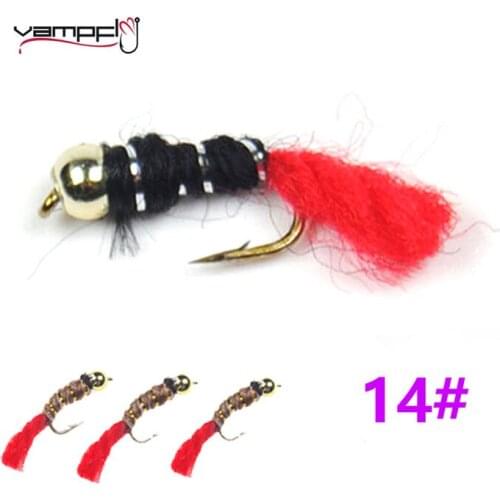 Vampfly 10pcs #14 Golden Bead Head Red Tail Buzzer Nymph Fly Dry Fly Baits Trout Fishing Fly Lure