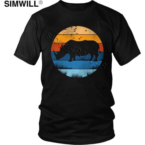 Vintage Chubby Unicorns T shirt Men Pure Cotton rhinoceros Tshirt Rhino T-Shirt Retro Short Sleeves Unique Large Size Tees Gift