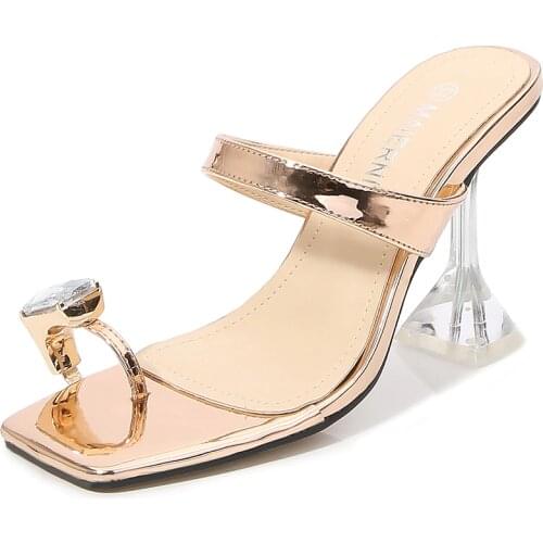 Broad head Wealth Womon Sandals 9cm Strange Style Slippers Rhinestone zapatos mujer Metal decoration sandalias Plus:35-45 46