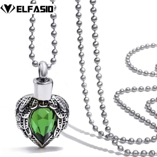 Womens Girls Stainless Steel Pendant Necklace Feather Heart CZ Cremation Keepsake Memorial Urn Chain Jewelry UP034