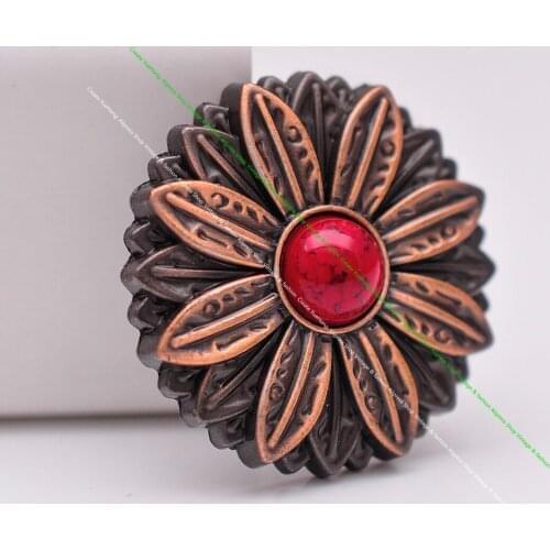 10pcs Western Vintage Copper Leathercraft 3D Flower Turquoise Sewing Concho Clothes Handbag Sewing Button
