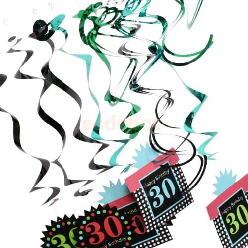 12PCS Assorted 30th Birthday Anniversary Party Hanging Cutout Foil Swirls Decoration