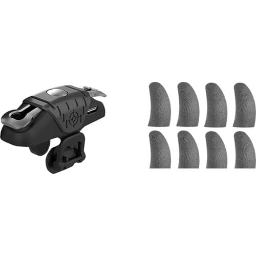 1x for PUBG One-Click Burst Automatic Connection Point Mobile Game Trigger Handle & 8x Finger Sleeves for Gaming