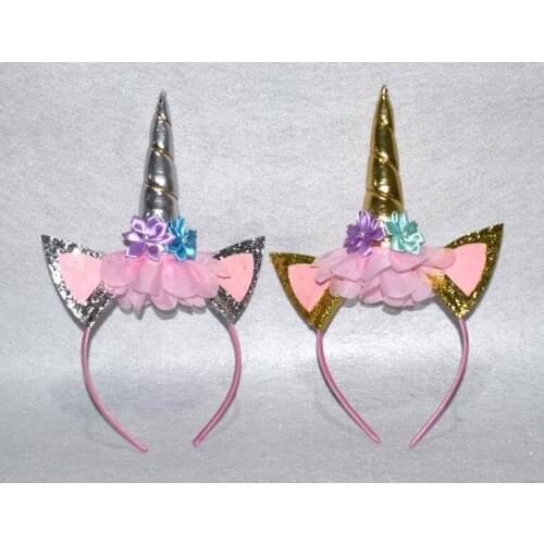 20pcs Handmade Kids Party Colorful Unicorn Headband Horn Gold Glittery Headwear Alice Hairband Hair Accessories FJ3150