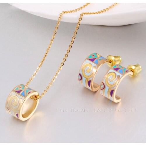 2021 New Set for Women Copper Plating Elegant Classic Enamel Jewelry Mother Gift(Necklace, Earring)