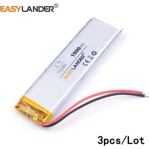 3pcs /Lot 752383 1500mah 3.7v lithium Li ion polymer rechargeable battery DIY mobile emergency power E-book tablet pc power bank
