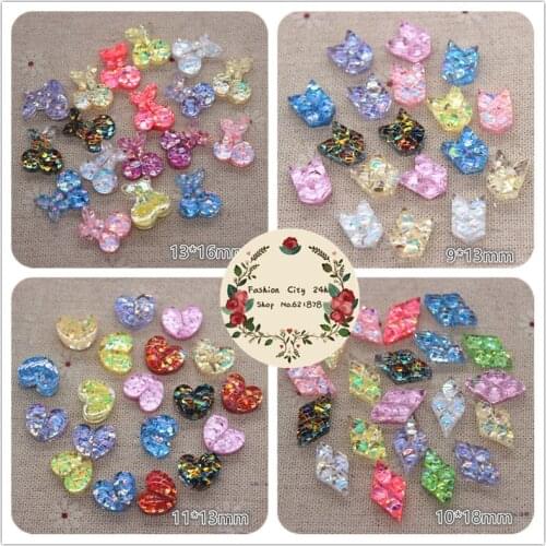 50pcs Mix Colors Glitter Resin Cherry/Heart/Diamond/Arrow Flatback Cabochons DIY hair bow center Dec