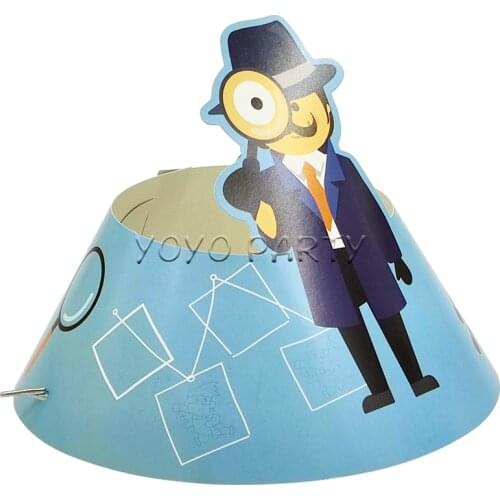 6pcs Birthday Party Paper Cap Hat For Kid Child Detective Spy Secret Agent Baby Shower Party Supplies Deco With Elastic Band