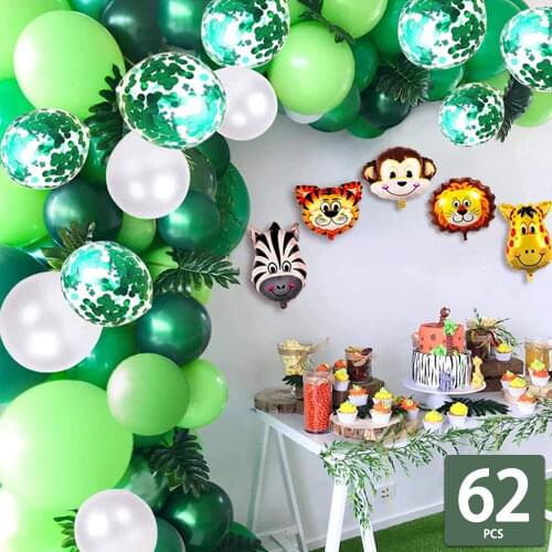 62pcs Green Balloons Set Garland Kit Jungle Safari Theme Party Supplies Favors Kids Boy Birthday Party Baby Shower Decorations