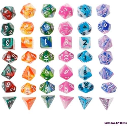7pcs/set Polyhedron 2-color D&D Dice with Marbled Effect D4 D6 D8 D10 D10% D12 D20 Black Red Blue Color Clear Playing Dice