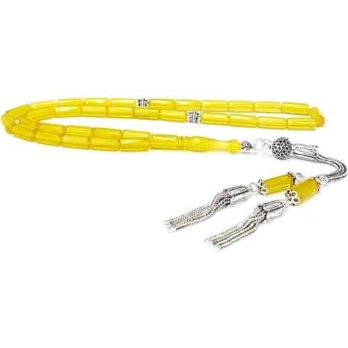 925 Sterling Silver Handmade Rosary with Cut Model and Amber Stone