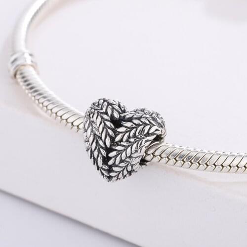 925 Sterling Silver Wheat Forms A Heart-Shaped Pendant Charm Bracelet Fashion Jewelry DIY Making For Original Pandora