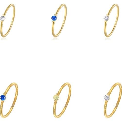 Canner 925 Sterling Silver Single Anillos Wrinkle all-match Finger Ring For Women 7mm Colored Zircon Rings 2021 Fashion Jewelry