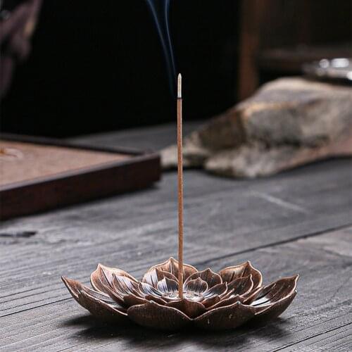 Bronze Lotus Incense Plate Stick Holder Stick Sandalwood Censer Household Yoga Studios Buddhism Incense Line burner Holder Decor