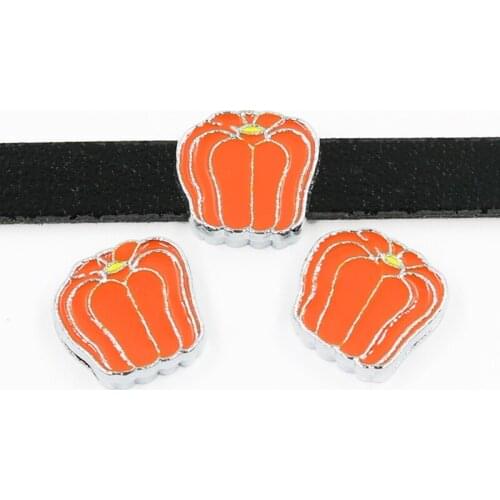 8mm Hole Orange Pumpkin Vegetable Slide Charms Beads DIY Accessories Handmade Jewelry For 8mm Bracelets Key Chains Pet Collar