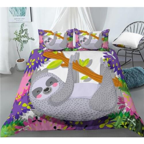 Home Living Luxury 3D Sloth Print 2/3Pcs Comfortable Duvet Cover PillowCase Bedding Sets EU/US/AU Size