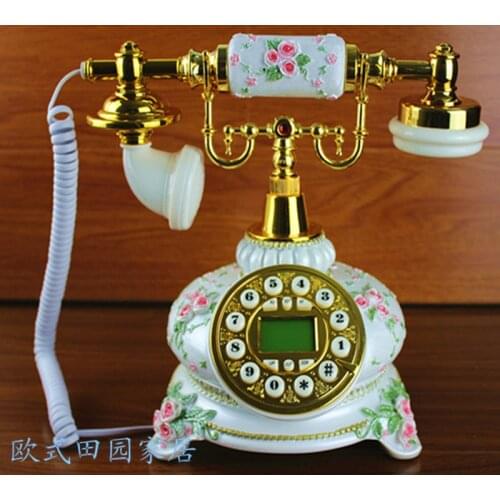 European style carved antique telephone phone retro fashion cute telephone caller ID Decoration home art electric wood vintage