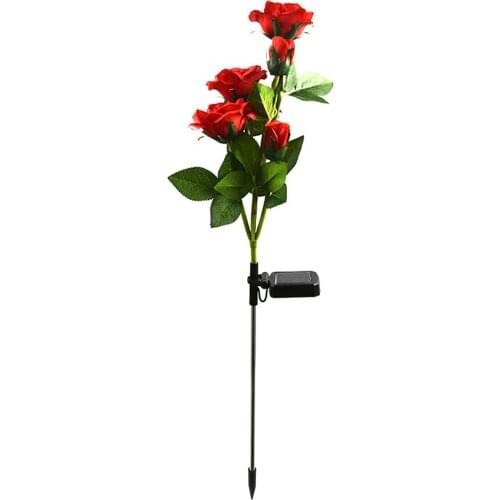 Newly 5 Head Rose Flower Solar Lights 2pcs Solar Powered Stake Lights Decorative Outdoor Garden Lawn Lamp