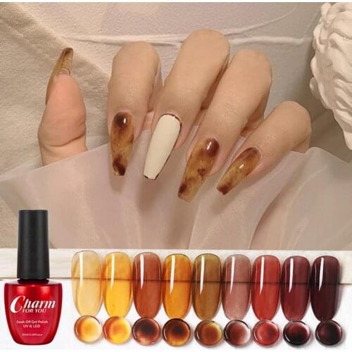 10ml Nail Soak Off Gel Semi Permanent Tortoiseshell Effect Liquid Caramel DIY Manicure Popular Color Polish Coat Gel for Girls