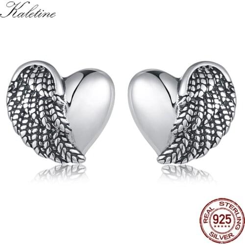 KALETINE Feather Angel Wings Earrings Sets Love Sterling 925 Silver Stud Earrings For Men Women Vintage Jewelry Bohemian KLTE059