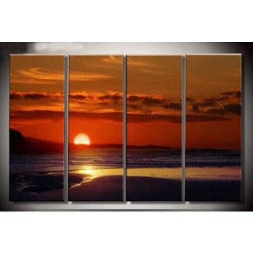 4PC sunrise over the sea wall decorative modern art oil painting (no frame)