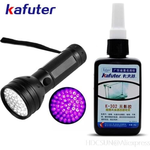 Kafuter UV Glue UV Curing Adhesive K-302+51 LED UV Flashlight Silicone Sealant K-302 Crystal Glass and Metal Bonding Strong 50ml