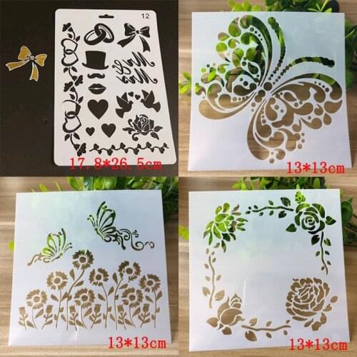 4pc Flower Butterfly Stencils Coloring Embossing Accessories Painting Templates For DIY Scrapbooking Diary Album Decor Reusable