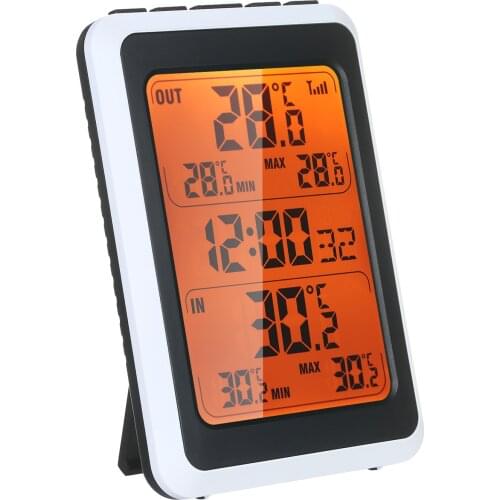 Indoor Outdoor Wireless Thermometer Digital Room Temperature Monitor with Time Alarm Clock Backlight with Remote Sensor 328ft
