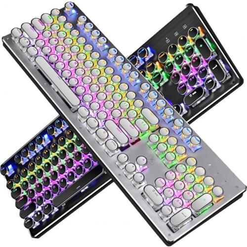 Retro Round Glowing Keycap Backlit 61-Key Dual-Mode RGB Backlit Gamer Mechanical Keyboard For PC Computer
