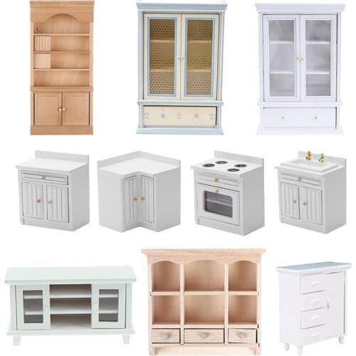 1Pcs 1:12 Dollhouse Miniature Kitchen Furniture White Cupboards Display Cabinet Children Gift