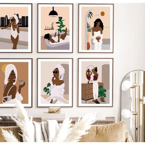 Fashion Abstract Nordic Poster Lady Make Up Drink Read Bathe Wall Art Print Canvas Painting Girl Decor Pictures For Living Room