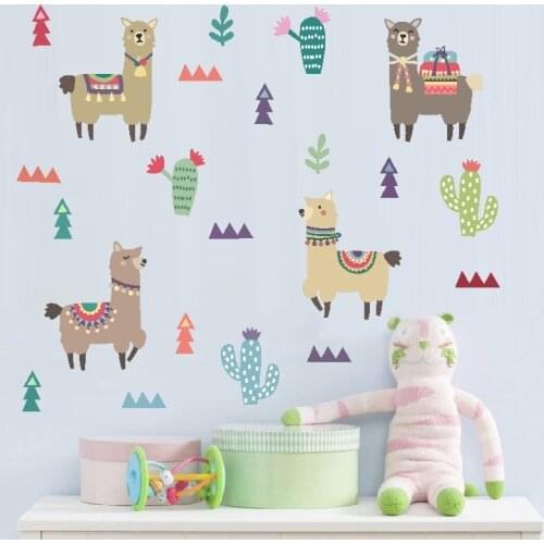 Cartoon cute Alpaca Wall Stickers for Kids Rooms Decoration DIY Nursery Decals Child Room Art Poster Mural Home Decor