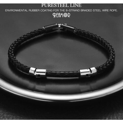 REAMOR Top Quality Structural Design 316l Stainless Steel Wire Bracelets Men Unique Luxury Black Wristband Bracelet Jewelry