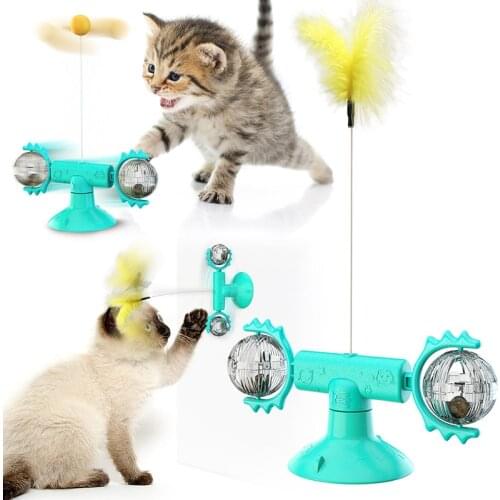2021New Cats Pet Products Interactive Toy Feather Wand Ball Smart Catchme Ball Windmill dog Toy Suction Cup Funny Kittens Things
