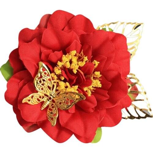 New Red Fabric Cloth Art Flower Brooches for Butterfly Pearl Lapel Pins and Brooches Wedding Party Fashion Jewelry Accessories