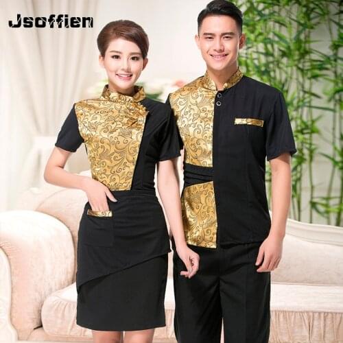 New Supermarket Bar Cafe Hotel Restaurant Waiter Uniform KTV Waitress Uniform Short Sleeve Bar Work Wear Work Jacket Clothes 89