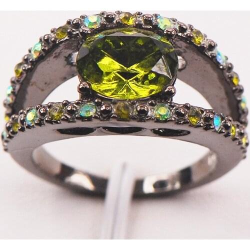 Peridot Rainbow Crystal Zircon Black Gold Filled Woman Ring Size 6 7 8 9 10 F582 Fashion Noble