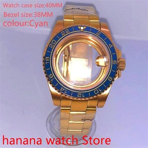 Suitable for NH35 36 Mingzhu2813 Miyata self-winding 40mm transparent back gold box series, with rotating bezel Cyan