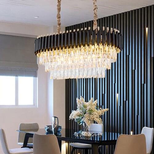 Rectangle Crystal Chandelier for Kitchen Island Living Room Black Light Home Decor Indoor Lighting